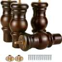 Maricome 6 Inch Wood Legs Predrilled M8 Bolt Turned Round Bun Feet Wooden Furniture Legs Set of 4