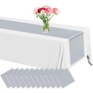 Lonfliness 12 Pack Plastic Table Runner 14 X 108inch Silver Long Premium Table Runner Disposable Silver Tables Runners for Dinner Tables Decor for Wedding Graduation Birthday Party Decorations