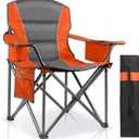 Oversized Padded Camping Chairs for Adults,Heavy Duty Support 400 Lbs,Folding Portable Lawn Chair w/Cup Holder,Cooler Bag,Side Pocket,Perfect for Outdoor Picnic,Hiking(Orange), 1 Pack