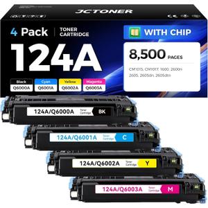 124A Toner Cartridge Set 4-Pack High Yield Replacement for HP 124A Q6000A Q6001A Q6002A Q6003A Compatible with HP Color LaserJet MFP CM1015 CM1017 1600 2600n 2605 2605dn 2605dtn Printer Ink Black Copy