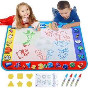Alago Aqua Coloring Mat,Kids Toys Large Water Painting Mat,Toddlers Doodle Pad with 4 Colors,Gifts for Girls Boys Age 3 4 5+ Years Old,4 Pens,Drawing Molds and Booklet Included