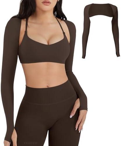 YEOREO Women Crop Top Long Sleeve Bolero Open Front Workout Cropped Shirts Sports Shrug, S