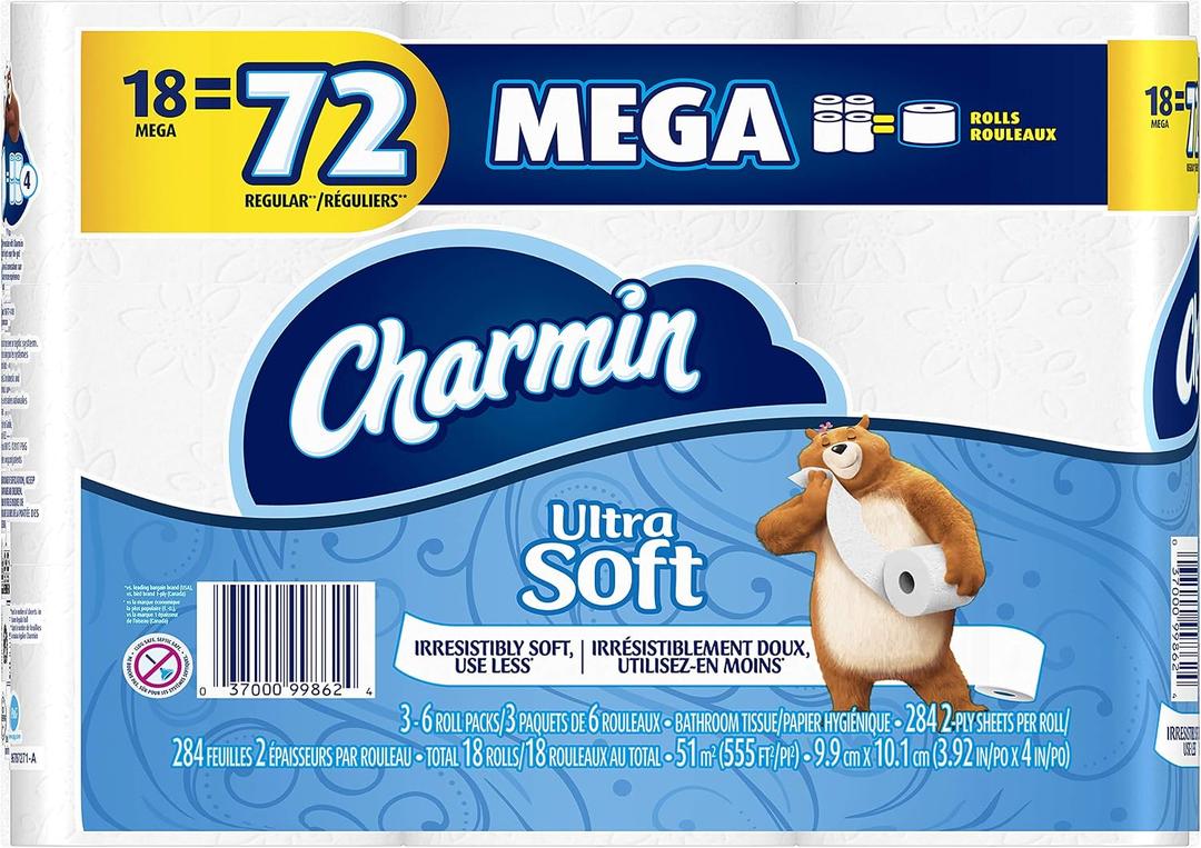 Charmin Ultra Soft Toilet Paper, 18 Mega Rolls