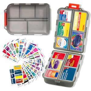2026 New Extra Large Pill Box with Medicine Labels Travel Essentials Daily Med Container Mini Medication Organizer Storage Organizer Case 7 Day Pill Organizer (Grey)