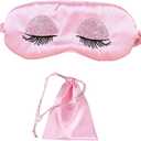 2 x Sweet Girl's Satin Eye Mask Long Eyelash Embroidered Eye Cover Sleeping Eyeshade with Portable Pouch