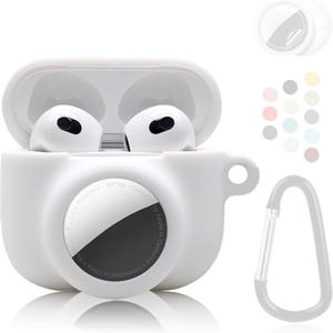 2 in 1 Protective Case Combo Set Compatible for Apple AirPods 3(2021) AirTag, GPS Tracker Holder with 2 PCS TPU Screen Protector&Keychain, Soft Silicone Anti-Lost Anti-Scratch Skin Cover(White) 2 in 1 Protective Case Combo Set Compatible for Apple AirPods 3(2021) AirTag, GPS Tracker Holder with 2 PCS TPU Screen Protector&Keychain, Soft Silicone Anti-Lost Anti-Scratch Skin Cover(White)