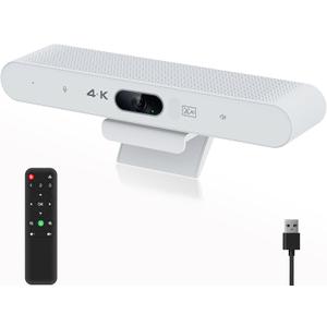 Conference Room Camera, All-in-One 4K Webcam with Microphone and Speaker, AI Tracking and Auto Framing, Wide Angle of View, Plug and Play USB Webcam for PC, Mac, Meetings, Teams, Zoom & Webex (White)