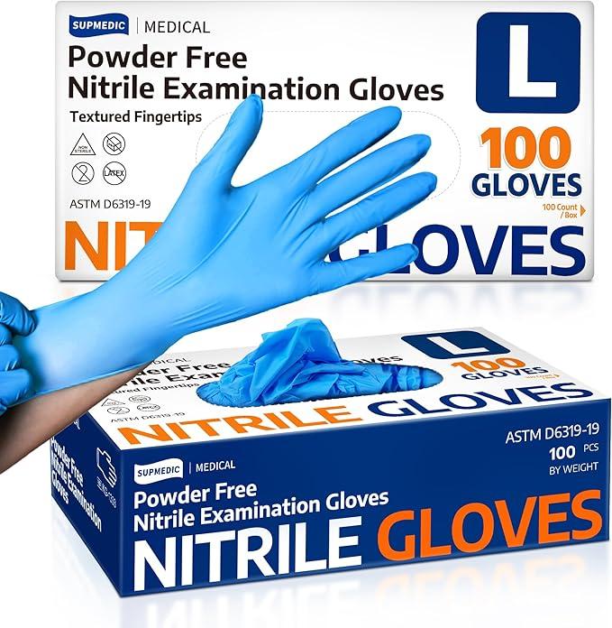 Nitrile Exam Gloves, 100 Count Latex-Free Powder-Free Non-Sterile Food Safe Disposable Glove, Blue Pack of 2