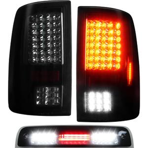 (3 Pack) Fit For 2009-2018 Dodge Ram 1500 LED Smoke Lens Tail Light Assembly + 3rd Brake Light fits 2010-2018 Ram 2500 Only Fit factory incandescent and Without Projector Headlights Models