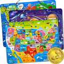 QUOKKA Magnetic Toddler Puzzles Ages 3-5 -3 Educational Travel Games Puzzles for Kids Ages 4-6 - Space, USA and World Map Learning Toys for Boy and Girl 2-4 Learn United States