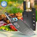 XYJ Authentic Since 1986,Heavy Duty Large Meat Cleaver,Serbian Chef Butcher Knife with Case,Chefs Vegetable Kitchen Knife,Full Tang for Outdoor Camping,Wood Handle with Sheath