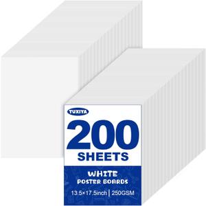 TUXIYA 200 Pack White Poster Board,13.5" x 17.5" White Poster Paper Bulk,250GSM/92LB Heavy-Weight Blank Poster Board for Arts,Craft,Projects Presentations,Drawing Scrapbooking
