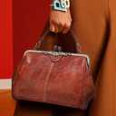 Women Retro Kiss Lock Handbag Purse Oil Wax PU Small Tote Satchels Shoulder Crossbody Bag