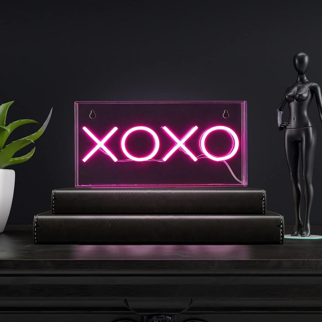 JONATHAN Y NEN1005A XOXO 11.75" Contemporary Glam Acrylic Box USB Operated LED Neon Light, Pink Plug in Wall Light for Bedroom Wall Dcor, Kids Bedroom, Party Supplier