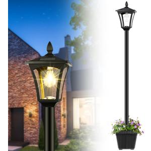 Derynome 72" Solar Outdoor Light with Planter,Waterproof Solar Post Lamp Ligts, Garden Lights for Backyard, Pathway, Patio,Lawn, Driveway Decor