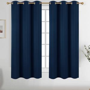 Diraysid Navy Blue Grommet Blackout Curtains for Bedroom Thermal Insulated Room Darkening Curtains Drapes, 42 x 72 inch, 2 Panels