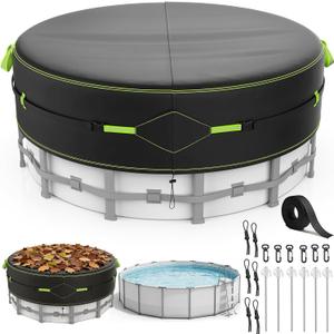 12Ft Round Pool Cover for Above Ground Pools, Safety Solar Pool Covers with Reflective Strips, Rope and Luminous Nails, Upgraded Thicker Oxford, PU Tarp Snug, UV Protected, Windproof, Tear Resistant
