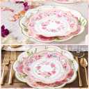Tanlade 96 Pcs Pink Floral Plates and Napkins Serve 24, Disposable flower Paper Scalloped Dinner Plates 2 Ply Paper Napkins for Wedding Birthday Decorations Party Supplies