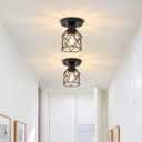 2-Pack Farmhouse Semi Flush Mount Ceiling Light Fixture, Rustic Black Hallway Small Metal Ceiling Lamp Shade for Porch Kitchen Stairway Bedroom Entryway, E26 Base