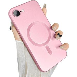 Magnetic for iPhone 16e Case, with Camera Lens Protector, Compatible with Magnetic, Slim Shockproof Bumper Soft Silicone Metallic Lustre Phone Case for iPhone 16e, Pink