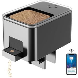 WiFi Automatic Fish Feeder for Aquarium, Food Dispenser for Fish Tank with App Control, USB Powered, Suitable for Small Fish Tank Pelleted Food, Black