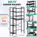Kalrin 8-Tier Over The Toilet Storage with Side Rack, Over Toilet Storage Rack with Adjustable Shelf & Drain Basket, Freestanding Bathroom Organizer for Balcony, Laundry (Pure Black)
