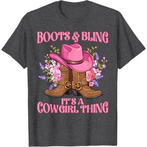 Boots and Bling It's a Cowgirl Thing Rodeo Western Country T-Shirt, Size: M