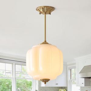 Milk Glass Chandelier Vintage Pendant Ceiling Light Fixture 10.24 in White Antique Brass Farmhouse Semi Flush Mount Close to Ceiling Light Fixture for Kitchen Island Hallway Schoolhouse Foyer Bedroom