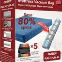 Queen/Full/Full-XL Mattress Vacuum Bag for Moving and Storage, Vacuum Seal Compression Bag for Queen and Full Size Mattresses, Heavy Duty Mattress Bag for Storage, with Sealing Clip and 5 Straps