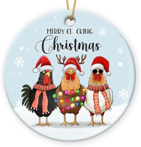Gift Glow Chicken Ornaments 2025, Gifts for Chicken Lovers, Double Sided Ceramic Chickens Ornaments for Christmas Tree, Farm Animal Ornament Decorations, Chicken Themed Gifts, Set of 3