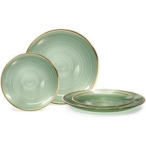 50 Plates Pack (25 Guests)-Wedding Party Disposable Plastic Plate Set -25 x 10'' Dinner + 25 x 7'' Salad & Dessert plates (Belize in Green & Gold)