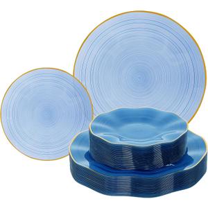 120PCS Blue Plastic Plates with Gold Rim, Heavy Duty Disposable Plates, Elegant and Fancy 60 Dinner and 60 Dessert Plates for Party and Wedding