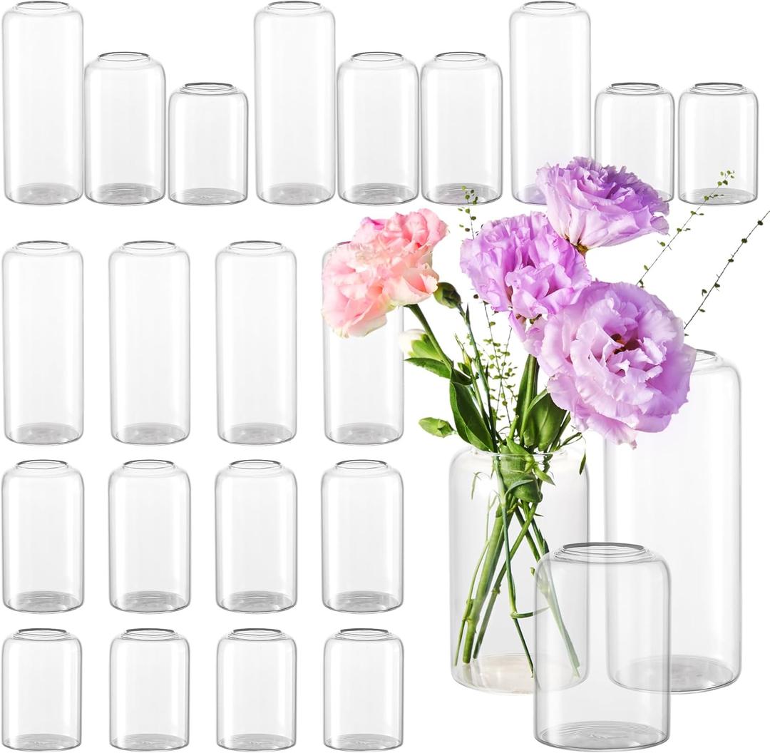 Glass Bud Vases, Set of 24 Clear Flower Vases in Bulk, 3 Sizes Small Flower Vase for Centerpieces Modern Bud Vase for Floral Arrangements, Dining Table Decor, Wedding, Home Decor