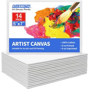 Canvas for Painting, 14 Piece Multi-Pack 5x7 Inch Stretched Canvas, 100% Cotton, Primed White Blank Canvases, Ideal Art Supplies for Kids Acrylic Oil Acrylic