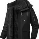ASPO Men's Winter Ski Jacket Warm Waterproof Snow Coats Fleece Snowboard Jackets Insulated Thermal Windbreaker with Hood Black, Size M