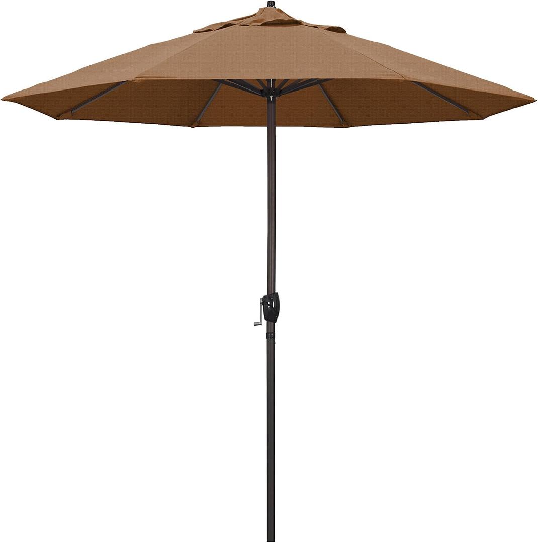 California Umbrella 9' Round Aluminum Outdoor Deck, Pool or Patio Umbrella, Crank Lift, Auto Tilt, Bronze Pole, Teak Olefin