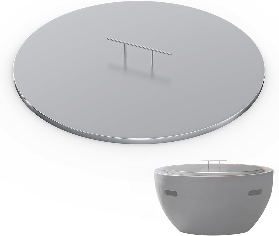 SafBbcue Fire Pit Lid Round 22" for Patio Outdoor Firepit, Stainless Steel Fire Pit Cover for 18" & 19" Round Drop in Firepit Pan Accessory, Firepits Metal Lid with Handle, Outdoor Bonfire Accessories