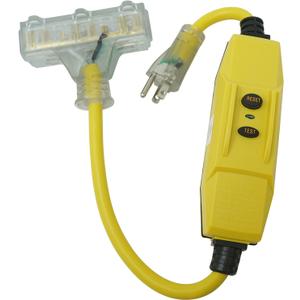 Southwire Shock Shield 15A Inline GFCI - 12/3 2' Cord - Lit Tri-Source End - Ground Fault Protection - Manual Reset - Durable Electric Cord