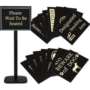 Please Wait To Be Seated Sign, 11 x 17 Inch Heavy Duty Sign Holder Stand with 16 Inserts, Floor Standing Poster Stand with Weighted Base for Indoor/Outdoor Signage&Advertising, Black