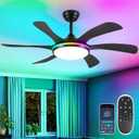 46In Black RGB Ceiling Fans with Lights - Low Profile Modern Ceiling Fan Light with Remote/APP, RGB+3CCT 6 Wind Speeds and Reversible, Indoor Outdoor Fan Light Fixture for Party, Kid's Room