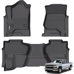 Wailtnb-Mats for Chevrolet Silverado/GMC Sierra 1500 2014-2018 (Double Cab) Silverado Legacy/Sierra LD 2019, 2500/3500 HD 2015-2019 Floor Mat All Weather Floor Liner Car Mat for Silverado Custom Fit