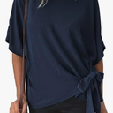CORIRESHA Women's Batwing Sleeve Knot Side Tie Round Neck Loose Blouse Shirt Top, L