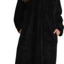 Just Love Textured Plush Zipper Lounger Robe for Women (3X, Black)