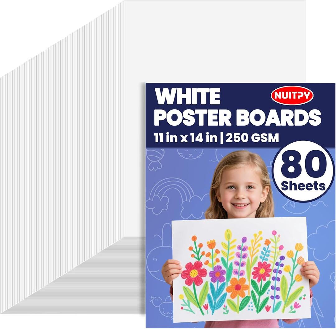 80 Sheets Poster Board, 11in x 14in White Poster Board, 250gsm Thickness Poster Paper, Poster Boards Paper Bulk for Craft, Drawing, DIY Project, Presentations, Display, Sign