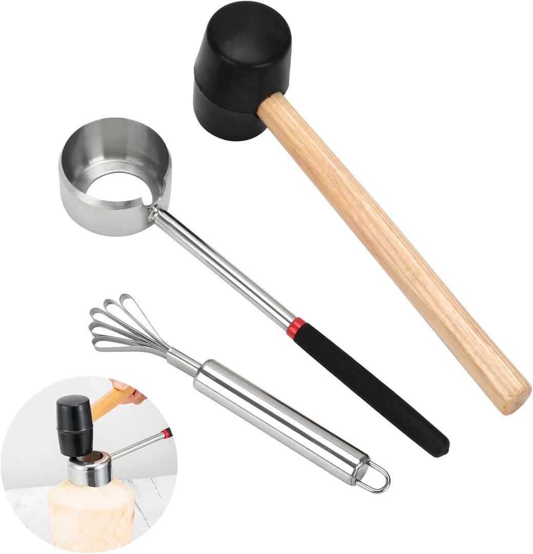 Coconut Opener Tool Set,Food Grade Coconut Opener,Coconut Scraper for Kitchens,Picnics and Beach Vacations