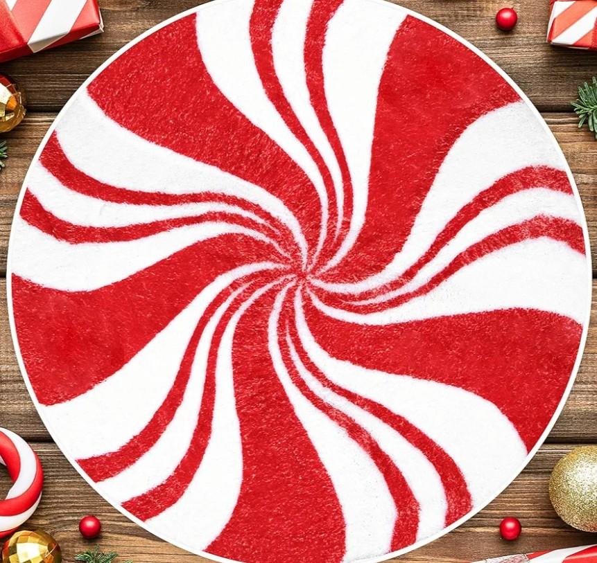 Christmas Bathroom Rug, Cute Candy Round Bathroom Rug for Christmas Decor, Winter Rugs Decorations, Accent Round Area Rugs for Living, Bedroom, Kitchen, Children's Room, 24 Inches Bath Mat