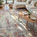Living Room Rug 9x11 Beige Area Rugs Machine Washable Abstract Boho Large Rug Non-Slip Non-Shedding Faux Wool Indoor Vintage Carpet for Bedroom, Classroom, Dining Room, Kids Playroom