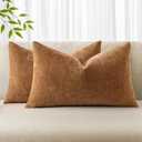 MIULEE Pack of 2 Decorative Throw Pillow Covers Soft Chenille Throw Pillows Solid Textured Lumbar Cushion Covers for Couch Sofa Bedroom Living Room 12x20 Inch, Brown (Bronze)