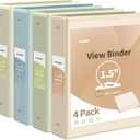 SUNEE 3 Ring Binder 1.5 Inch 4 Pack, Clear 1 1/2 Inch View Binders Three Ring PVC-Free (Fit 8.5x11 Inches) for School or Office Supplies, Neutral Aesthetic Binder