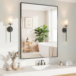 Koonmi Black Rectangle Wall Mirror, 24x32 Inch Bathroom Mirror, Aluminum Frame Vanity Mirror for Entryway, Living Room, Bedroom Bathroom, Hangs Horizontally or Vertically